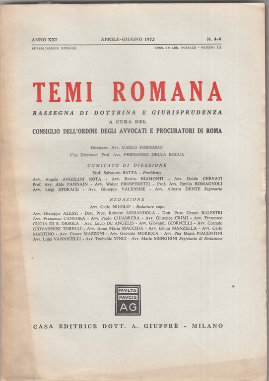 Temi Romana. Rassegna di dottrina e giurisprudenza. 1972. Annata completa. | Immagine Gallery 2
