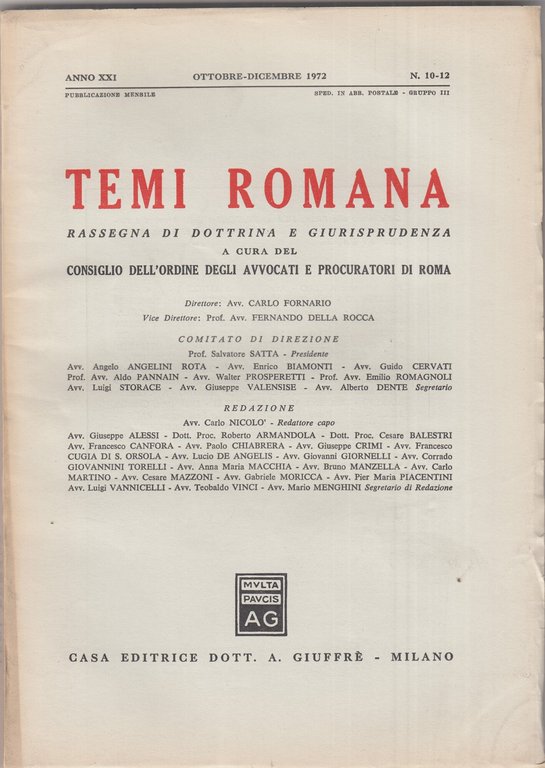Temi Romana. Rassegna di dottrina e giurisprudenza. 1972. Annata completa. | Immagine Gallery 4
