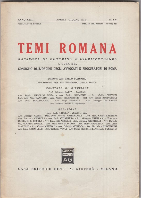 Temi Romana. Rassegna di dottrina e giurisprudenza. 1974. Annata completa. | Immagine Gallery 2