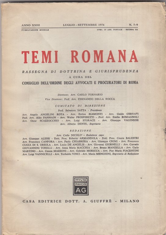 Temi Romana. Rassegna di dottrina e giurisprudenza. 1974. Annata completa. | Immagine Gallery 3