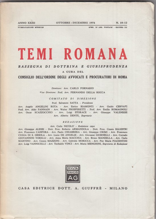 Temi Romana. Rassegna di dottrina e giurisprudenza. 1974. Annata completa. | Immagine Gallery 4