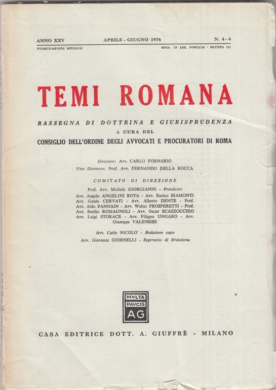 Temi Romana. Rassegna di dottrina e giurisprudenza. 1976, Annata completa. | Immagine Gallery 2