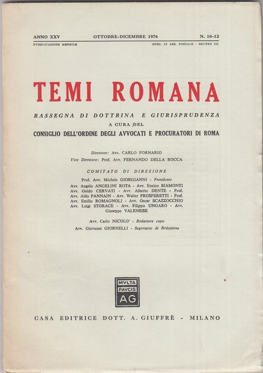 Temi Romana. Rassegna di dottrina e giurisprudenza. 1976, Annata completa. | Immagine Gallery 4
