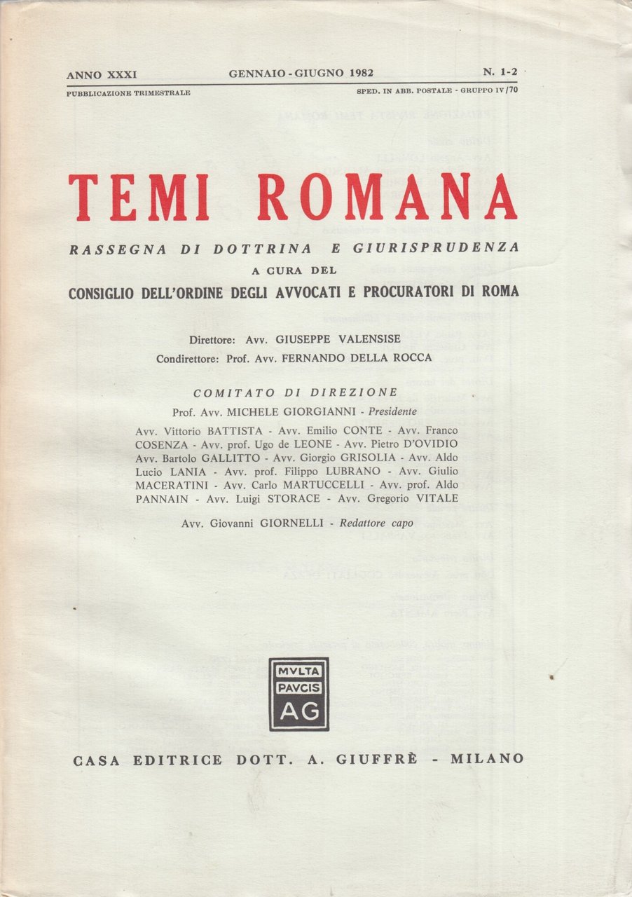 Temi Romana. Rassegna di dottrina e giurisprudenza. 1982. Annata completa. | Immagine principale