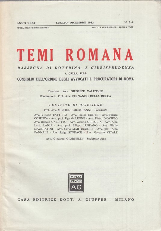 Temi Romana. Rassegna di dottrina e giurisprudenza. 1982. Annata completa. | Immagine Gallery 2