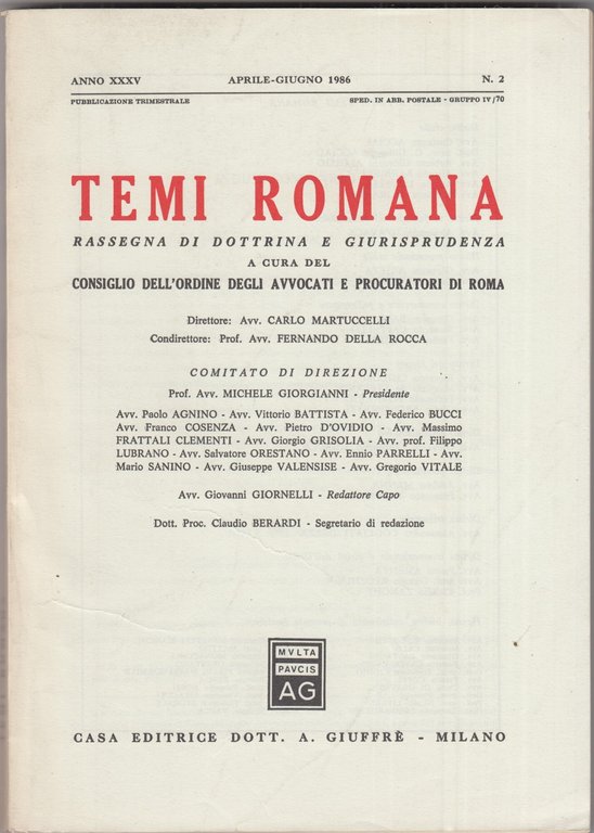 Temi Romana. Rassegna di dottrina e giurisprudenza. 1986. Annata completa