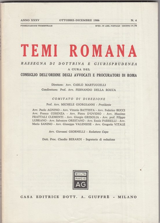 Temi Romana. Rassegna di dottrina e giurisprudenza. 1986. Annata completa