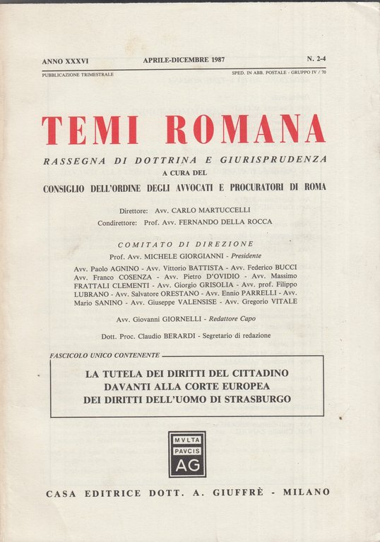 Temi Romana. Rassegna di dottrina e giurisprudenza. 1987. Annata completa. | Immagine Gallery 2