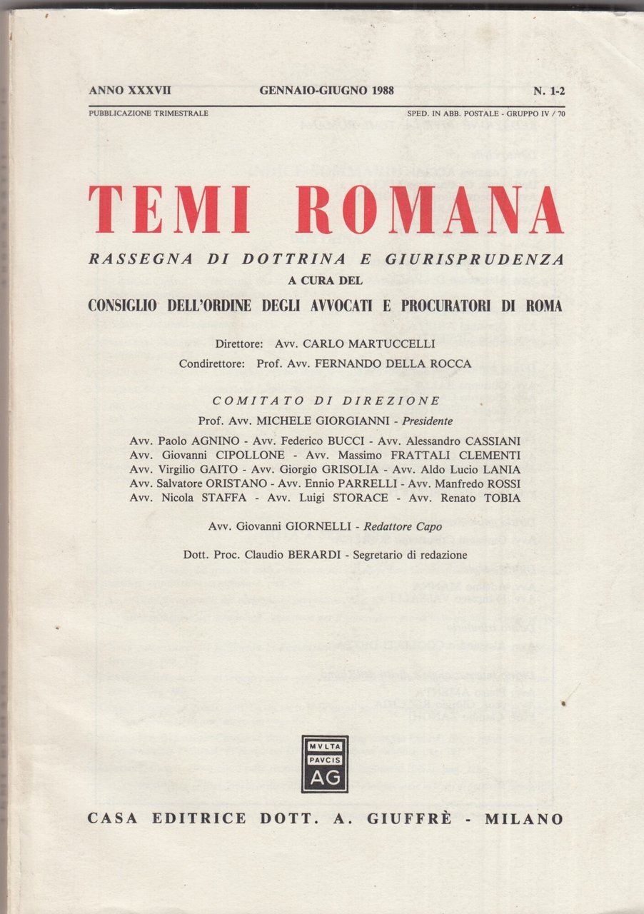 Temi Romana. Rassegna di dottrina e giurisprudenza. 1988. Annata completa
