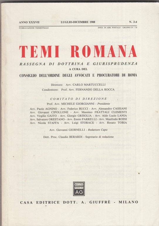 Temi Romana. Rassegna di dottrina e giurisprudenza. 1988. Annata completa