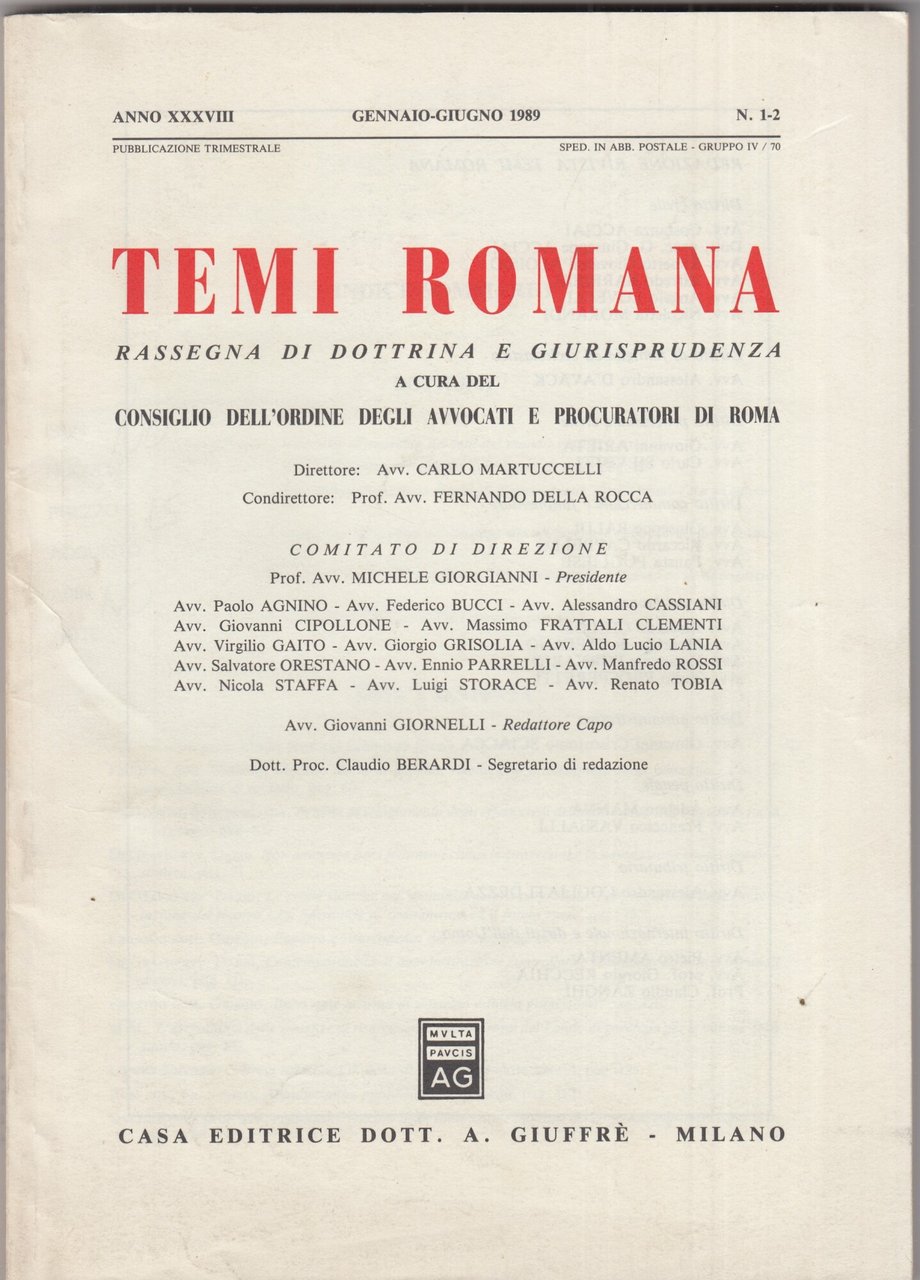 Temi Romana. Rassegna di dottrina e giurisprudenza. 1989. Annata completa