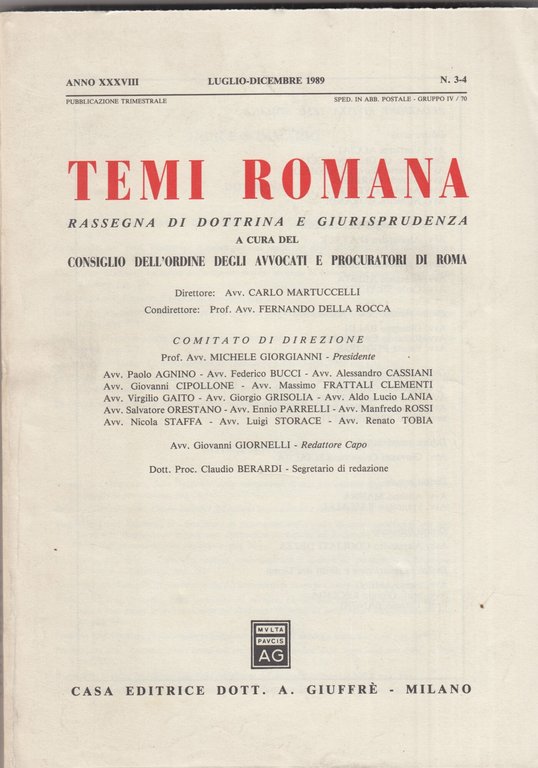 Temi Romana. Rassegna di dottrina e giurisprudenza. 1989. Annata completa