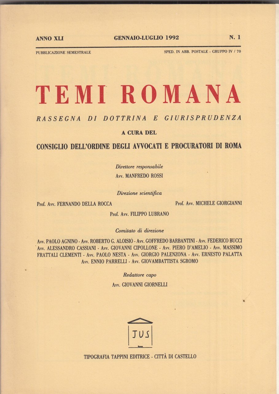 Temi Romana. Rassegna di dottrina e giurisprudenza. 1992. Annata completa
