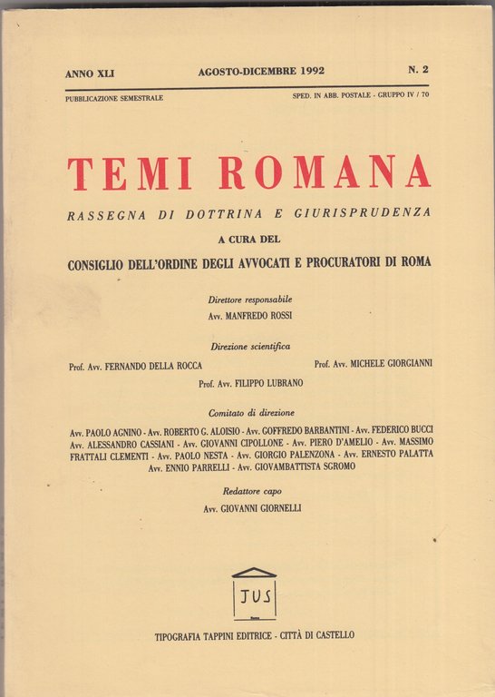 Temi Romana. Rassegna di dottrina e giurisprudenza. 1992. Annata completa