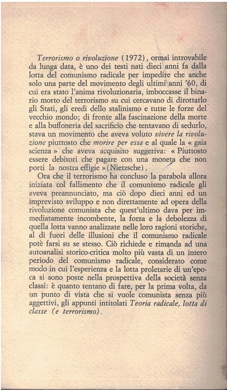 TERRORISMO O RIVOLUZIONE E TEORIA RADICALE LOTTA DI CLASSE