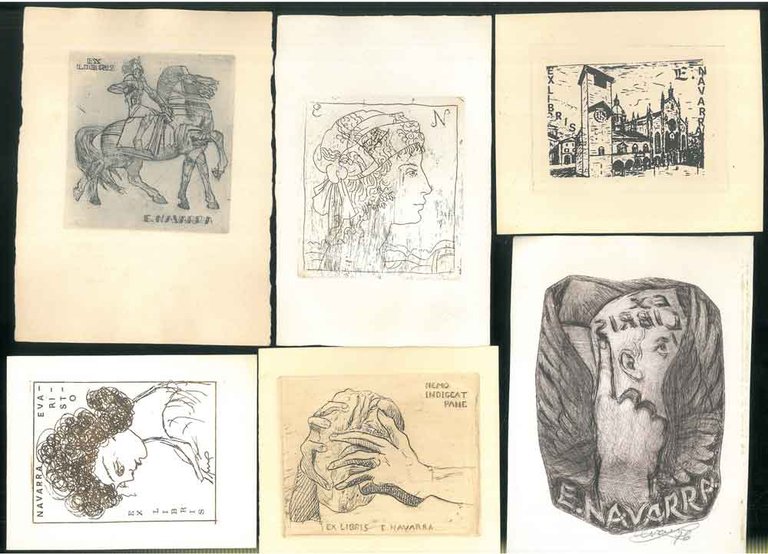 10 ex libris incisi di e per Evaristo Navarra, vari …