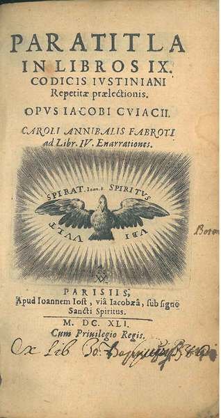 Paratitla in libros IX codicis iustiniani Repetitae Praelectionis. Opus Iacobi …