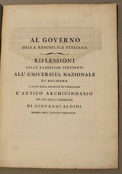 Al governo della Repubblica Italiana. Riflessioni sulle fabbriche spettanti all'università …