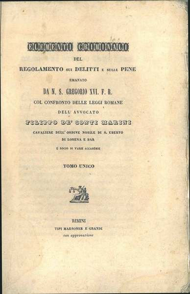 Elementi criminali del regolamento sui delitti e sulle pene emanato …