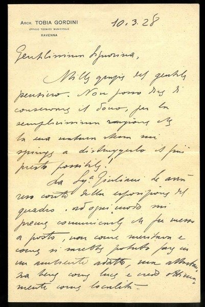 Lettera di due pagine manoscritta in data 10. 3. 28
