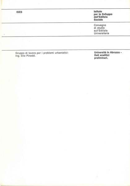 Università in Abruzzo - dati analitici preliminari. Ises