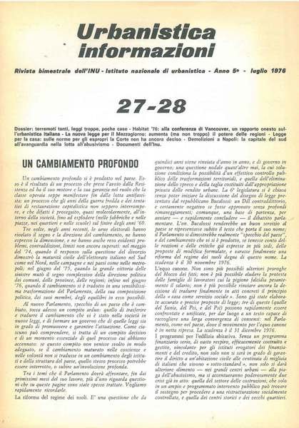 Urbanistica informazioni. Rivista bimestrale dell'INU, anno 5, n. 27-28, 1976