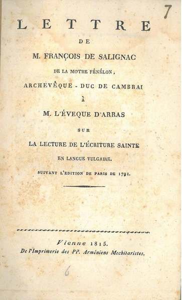 Lettre de M. François de Salignac de la Mothe Fénélon …