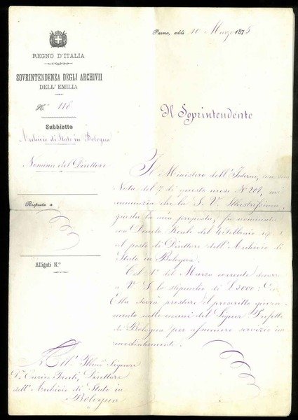 Nomina con Decreto Reale del 4 Febbraio 1875 (di Enrico …