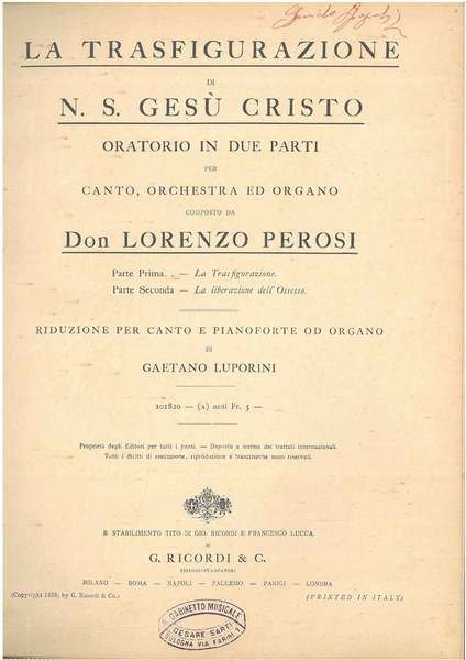La trasfigurazione di N. S. Gesù Cristo. Oratorio in due …