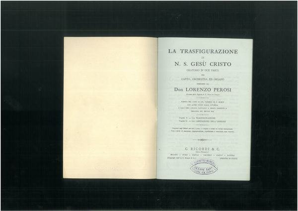 La trasfigurazione di N. S. Gesù Cristo. Oratorio in due …