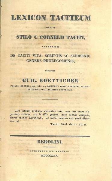 Lexicon Taciteum sive de stilo C. Cornelii Taciti