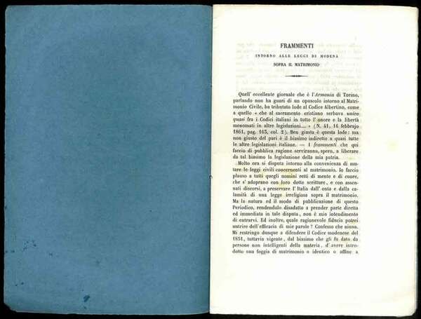 Frammenti intorno alle leggi di Modena sopra il matrimonio. Estratto …