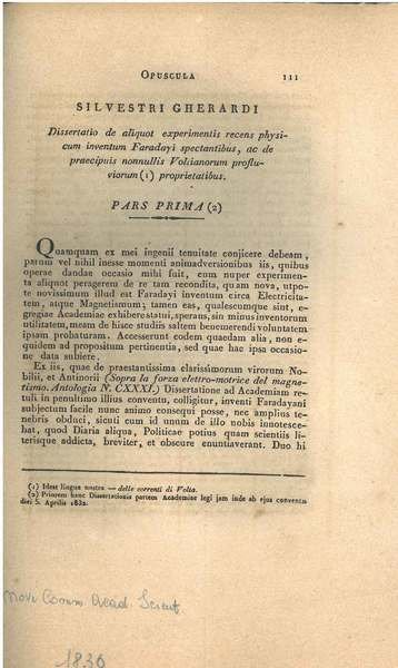 Opuscula Silvestri Gherardi dissertatio de aliquot experimentis recens physicum inventum …