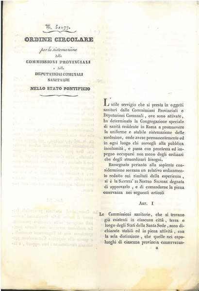 Ordine circolare per la sistemazione delle commissioni provinciali e delle …