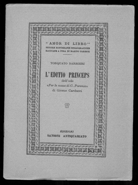 L'edito princeps dell'ode "Per le nozze di C. Parenzo" di …