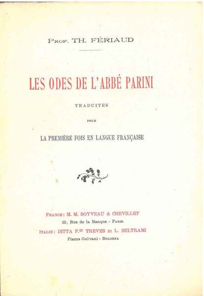 Les odes de l'abbé Parini traduites pour la première fois …