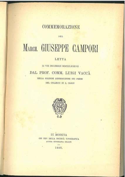 Commemorazione del March. Giuseppe Campori letta li 8 dicembre 1887 …