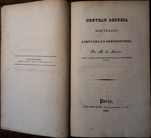Nouveau recueil d'ouvrages anonymes et pseudonymes