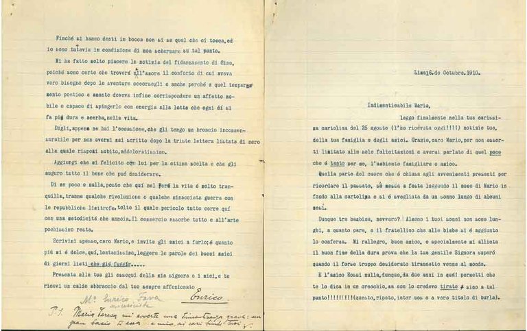 2 fogli spillati assieme, datati: "Lima, 16 de octubre 1910"