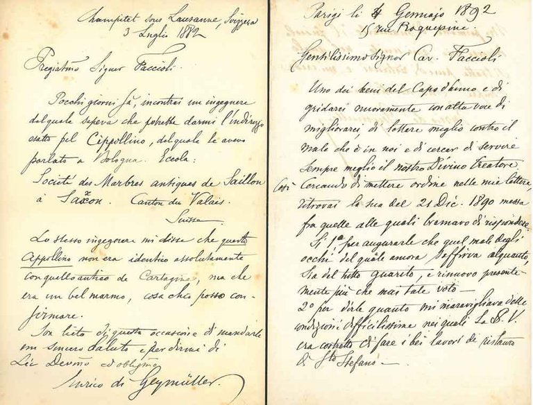 2 lettere rispettivamente del 4 gennaio 1892 e 3 luglio …