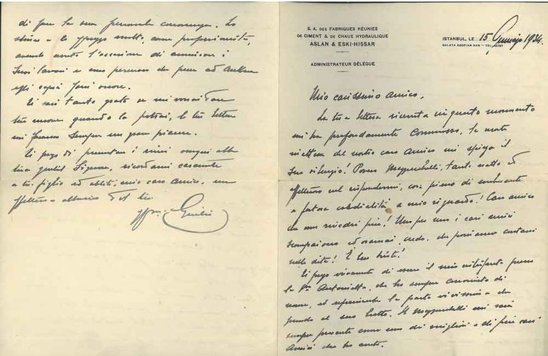 2 lettere su carta intestata: "Comm. Giulio Mongeri, Rappresentante per …