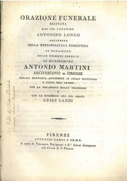 Orazione funerale recitata dal Sig. Canonico Antonio Longo arciprete della …
