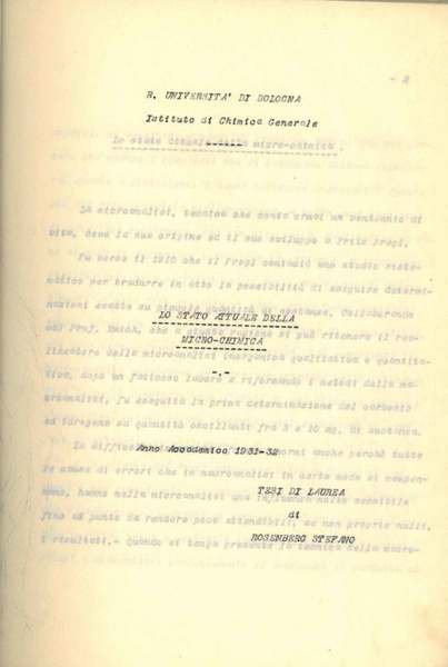 Lo stato attuale della micro-chimica. Tesi di laurea All'Università di …