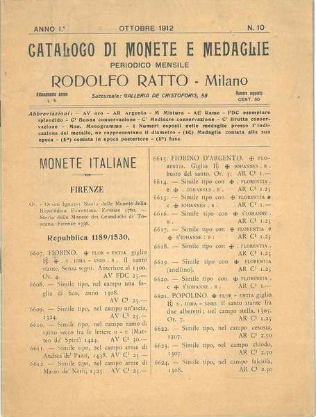 Catalogo di monete e medaglie. Periodico mensile di Rodolfo Ratto. …