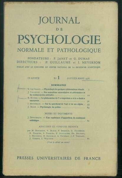 Journal de psychologie normale ed pathologique. 53° année, 1956, annata …