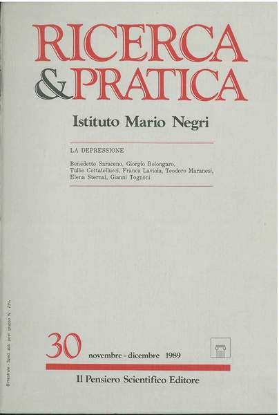 La depressione. Monografico di Ricerca & pratica. Istituto Mario Negri. …