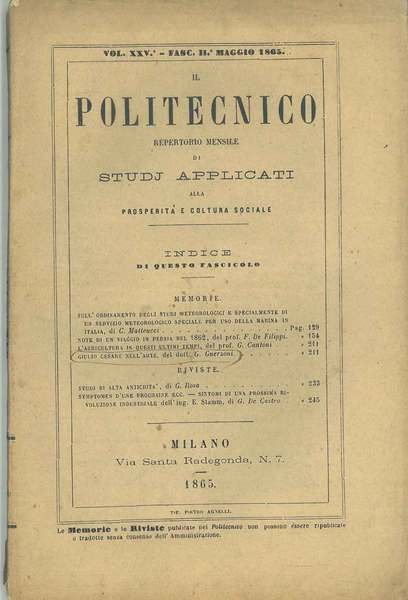 Il Politecnico: repertorio mensile di studj applicati alla prosperità e …
