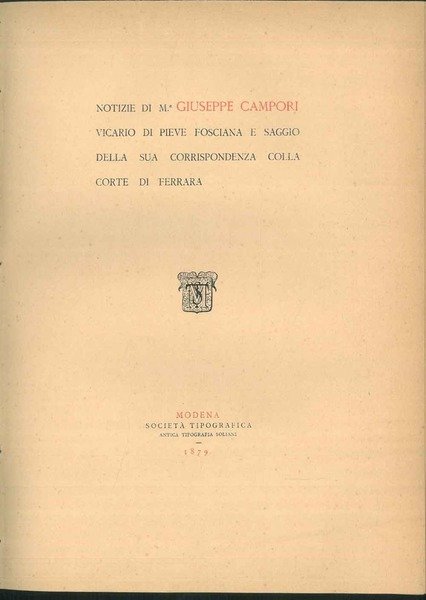 Notizie di M.r Giuseppe Campori Vicario di Pieve Fosciana