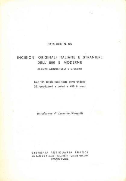 Catalogo n. 125. Incisioni originali italiane e straniere dell'800 e …