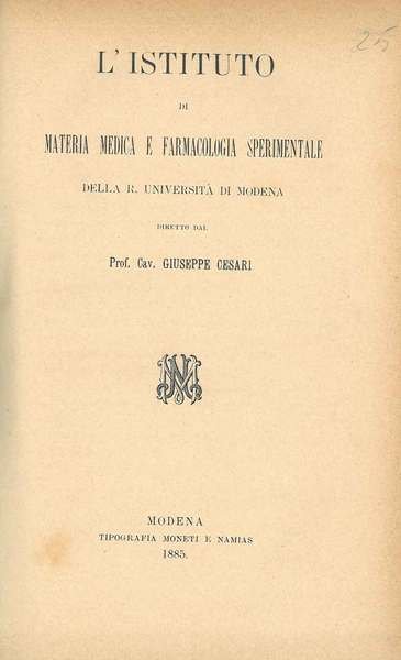 L' istituto di materia medica e farmacologia sperimentale della R. …